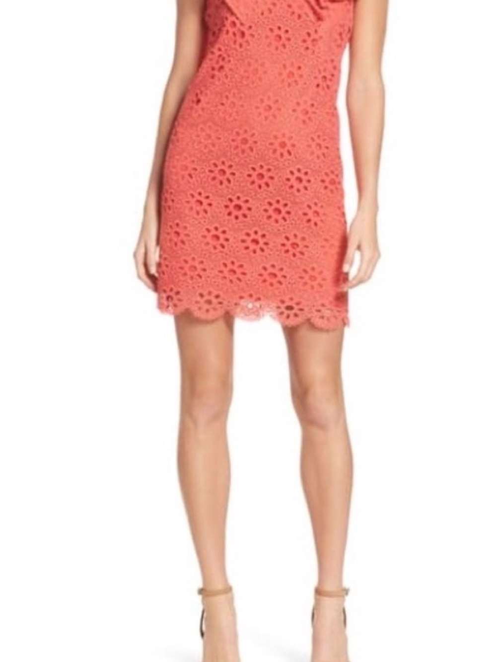 Trina Turk Neriah Coral Eyelet Ruffle Sleeve Cocktail Dress Size 10 - Picture 5 of 9